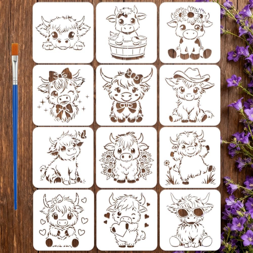 Photography Technique - 12PCS 귀여운 송아지 그림 스텐실(페인트 브러시