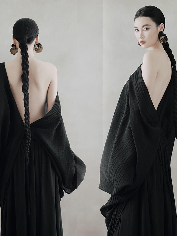 블랙 백리스 드레스 여성용 레트로 민족풍 예술 사진 스 - Photography Zen 리뷰 및 가격