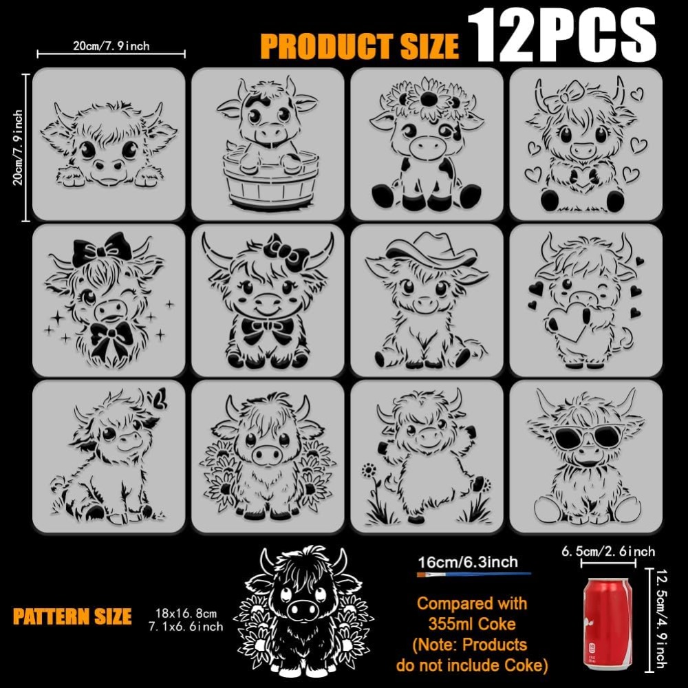 12PCS 귀여운 송아지 그림 스텐실(페인트 브러시 포 - Photography Technique 리뷰 및 가격