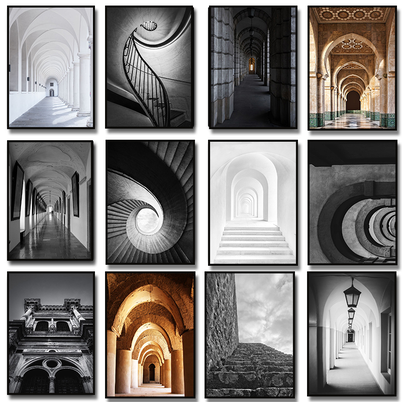 현대 추상 흑백 미적 공간 건축 디자인 아트 포스터 캔 - Photography Architecture 리뷰 및 가격